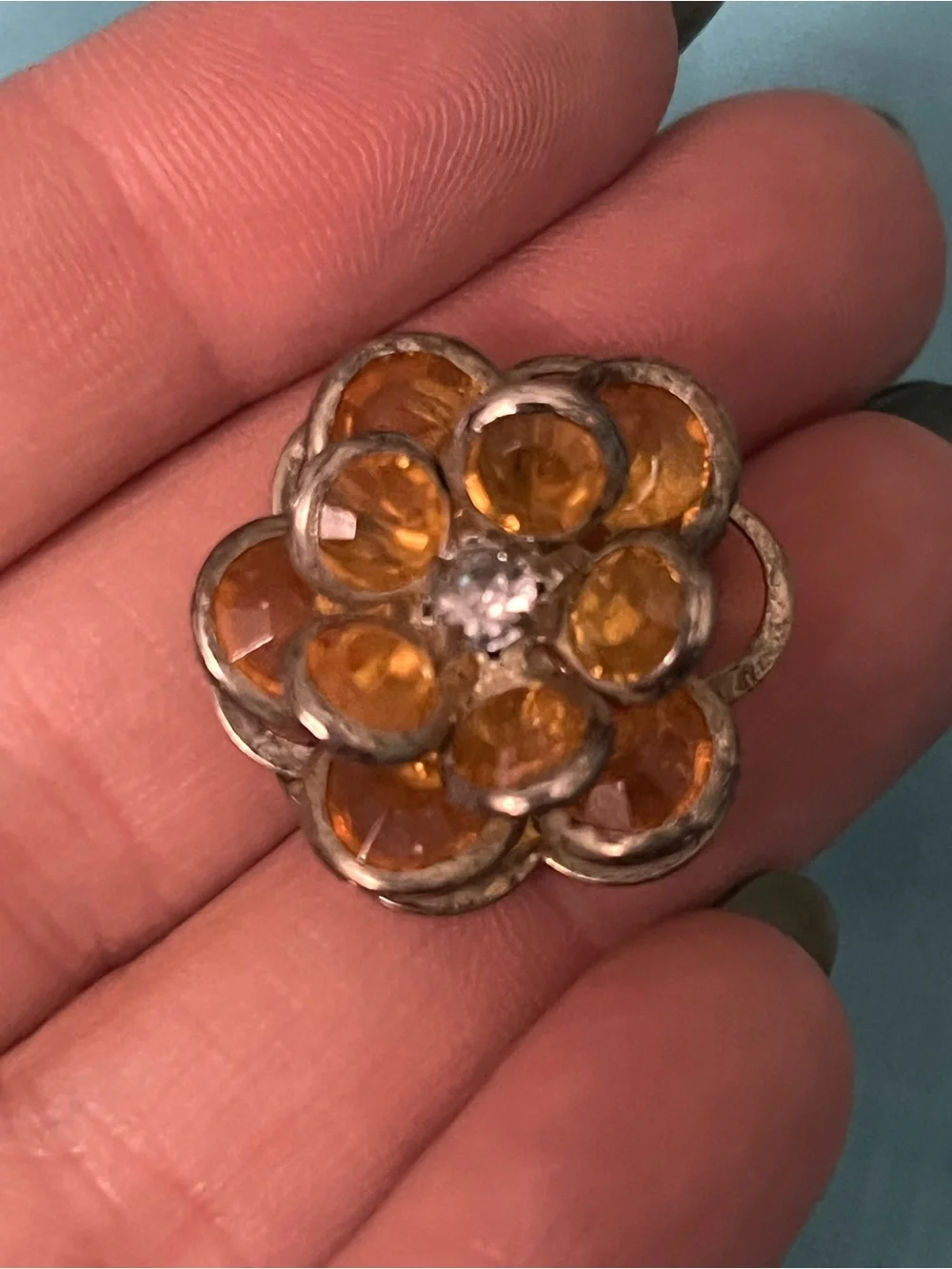 Vintage Gold-Tone Amber Crystal Flower Pin Set